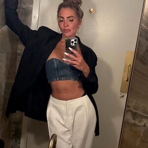 MONOT BANDEAU Denim Blue Strapless Women's Top WORN 1x SIZE 36 w reinforced grip